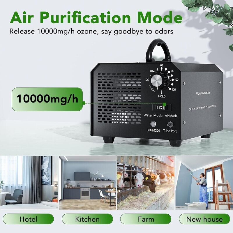 Portable Industrial Ozone Generator Air Purifier with Air/Water Mode, High Capacity