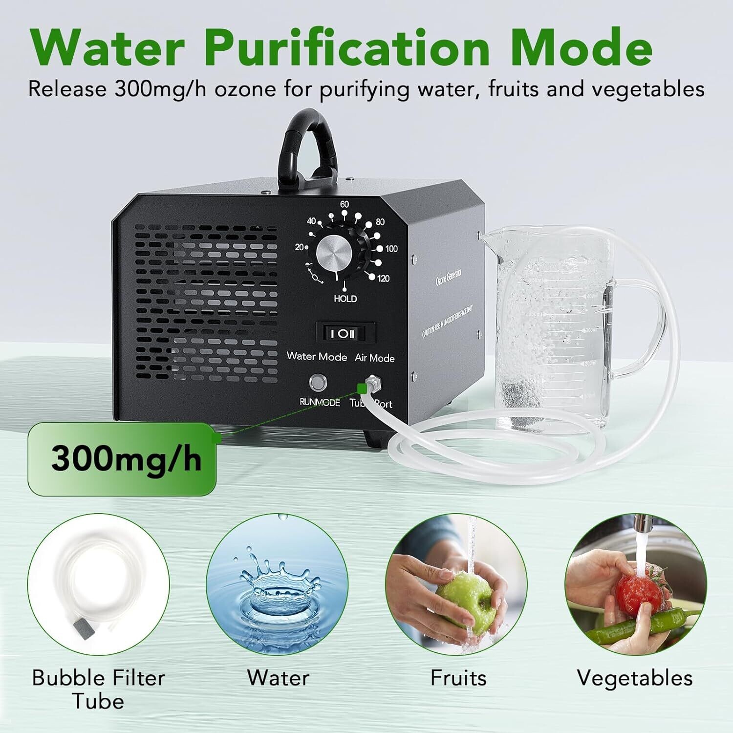Portable Industrial Ozone Generator Air Purifier with Air/Water Mode, High Capacity