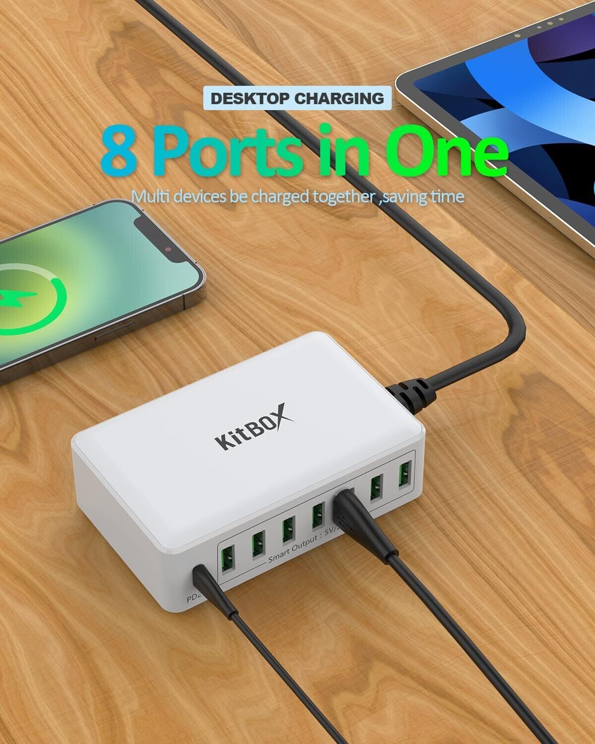 USB Charger 60W 12A USB Charging Station Multiple USB Socket USB Charger Desktop Charger for iPhone iPad, Smartphone Android Tablet and more