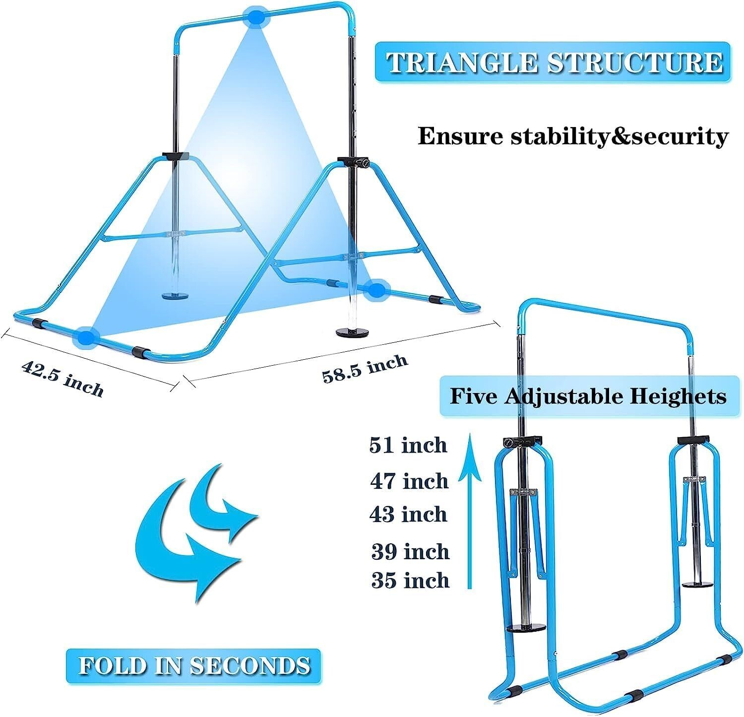 Adjustable Height Gymnastics Bars for Kids - Folding Garden Home Fitness Stretching Equipment, Ideal Gift Set for Gym Training, Suitable for Girls and Boys