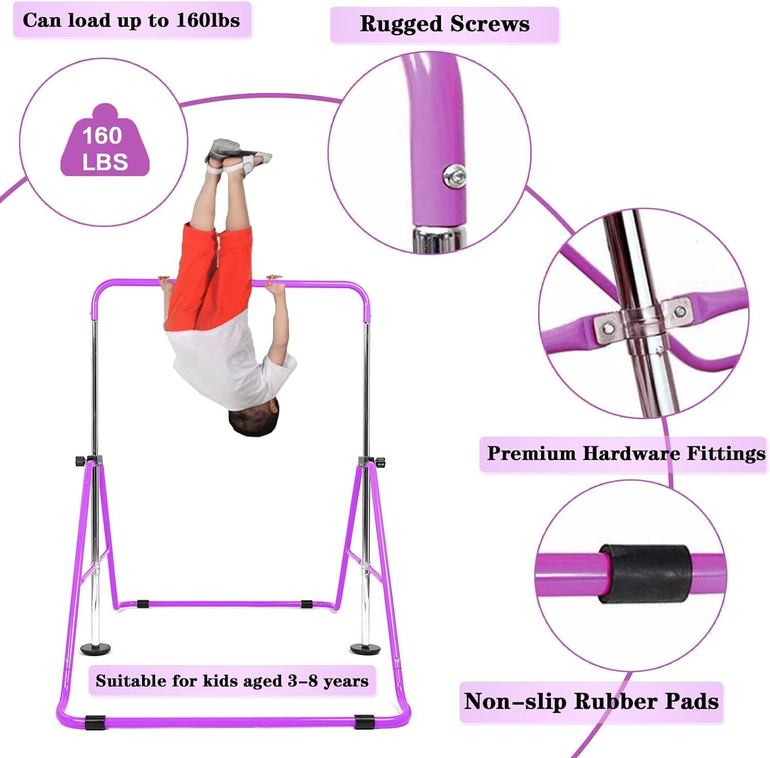 Adjustable Height Gymnastics Bars for Kids - Folding Garden Home Fitness Stretching Equipment, Ideal Gift Set for Gym Training, Suitable for Girls and Boys