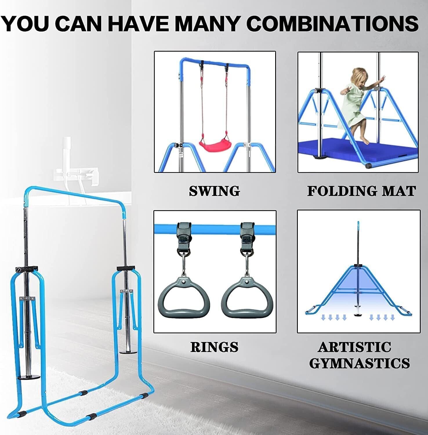 Adjustable Height Gymnastics Bars for Kids - Folding Garden Home Fitness Stretching Equipment, Ideal Gift Set for Gym Training, Suitable for Girls and Boys