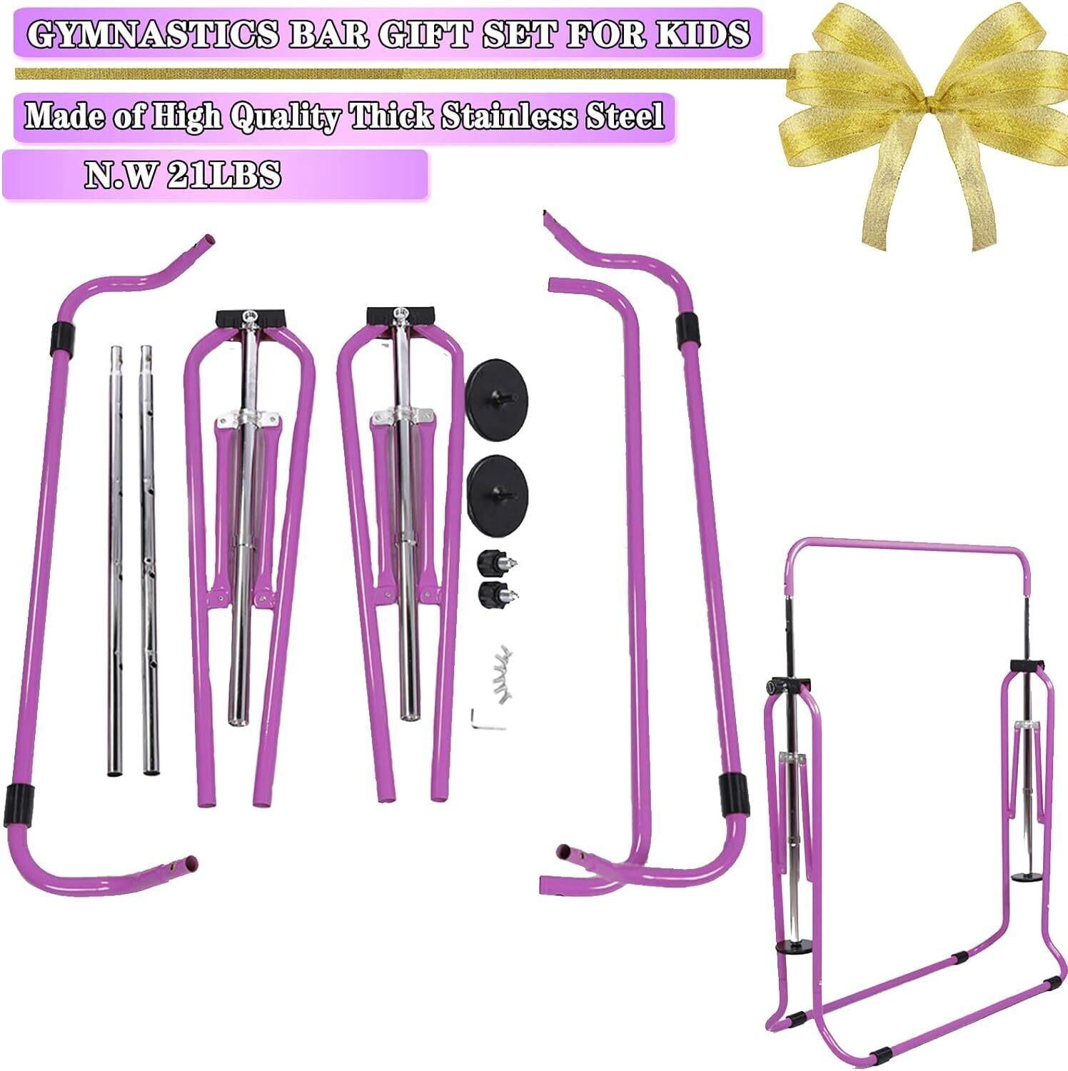 Adjustable Height Gymnastics Bars for Kids - Folding Garden Home Fitness Stretching Equipment, Ideal Gift Set for Gym Training, Suitable for Girls and Boys