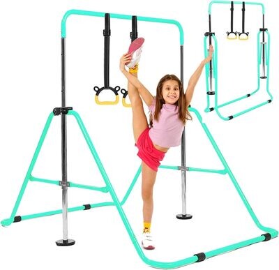 Adjustable Height Gymnastics Bars for Kids with Swing Garden Home Fitness Stretching Folding Value Gift Set, Gym Training Bar Equipment for Girls & Boys
