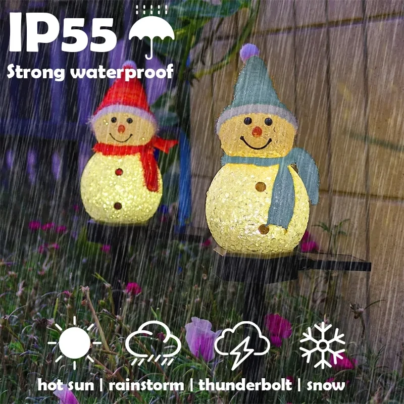 Snow Man Solar Christmas Lights Outdoor Waterproof Post Lamp Lawn Landscape Garden Decoration Lights