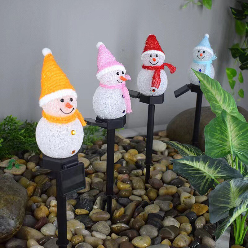 Snow Man Solar Christmas Lights Outdoor Waterproof Post Lamp Lawn Landscape Garden Decoration Lights