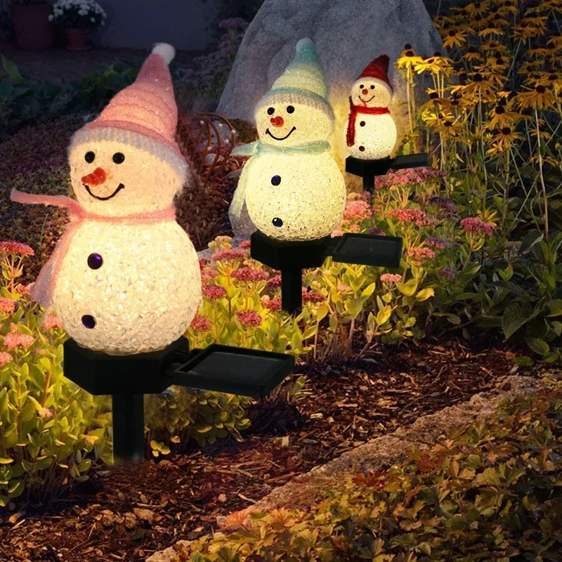 Snow Man Solar Christmas Lights Outdoor Waterproof Post Lamp Lawn Landscape Garden Decoration Lights
