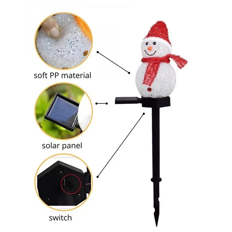 Snow Man Solar Christmas Lights Outdoor Waterproof Post Lamp Lawn Landscape Garden Decoration Lights