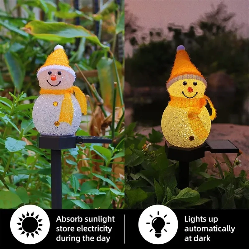 Snow Man Solar Christmas Lights Outdoor Waterproof Post Lamp Lawn Landscape Garden Decoration Lights