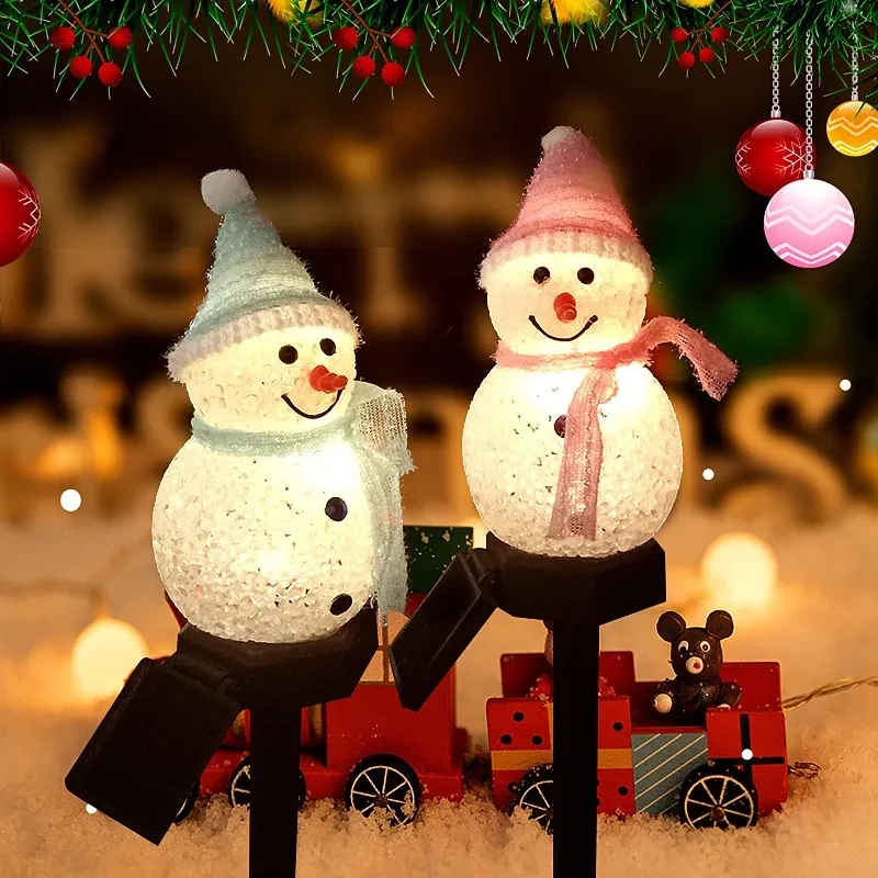 Snow Man Solar Christmas Lights Outdoor Waterproof Post Lamp Lawn Landscape Garden Decoration Lights