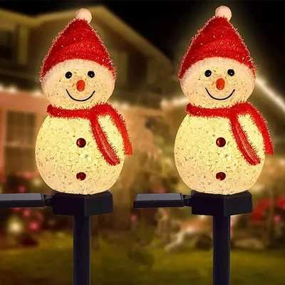 Snow Man Solar Christmas Lights Outdoor Waterproof Post Lamp Lawn Landscape Garden Decoration Lights