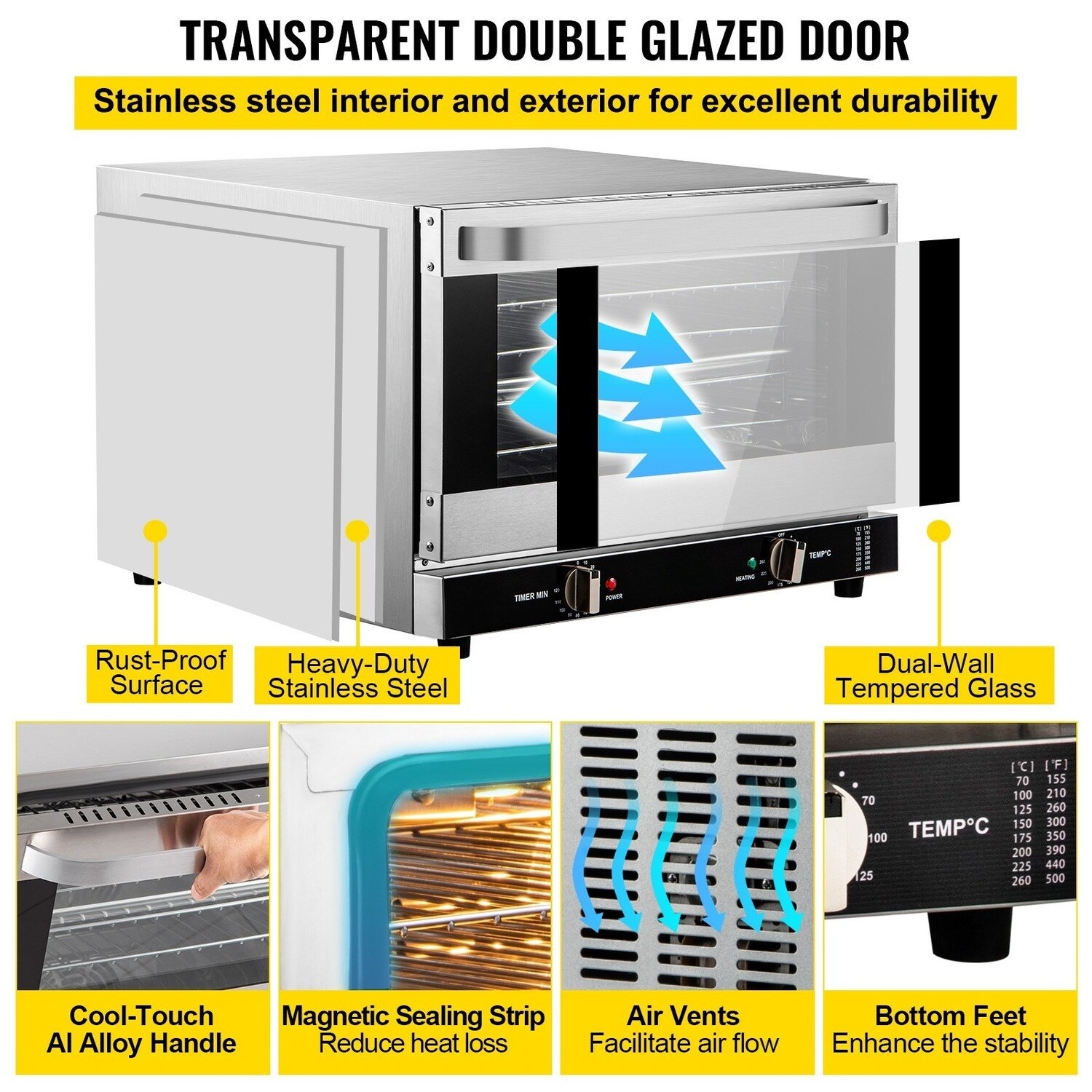 4-Tier Convection Oven with Spray Function - Intelligent Control Panel, Countertop Toaster Oven with Air Fryer Capability, Temperature Range 0-350°C for Versatile Cooking in Your Kitchen
