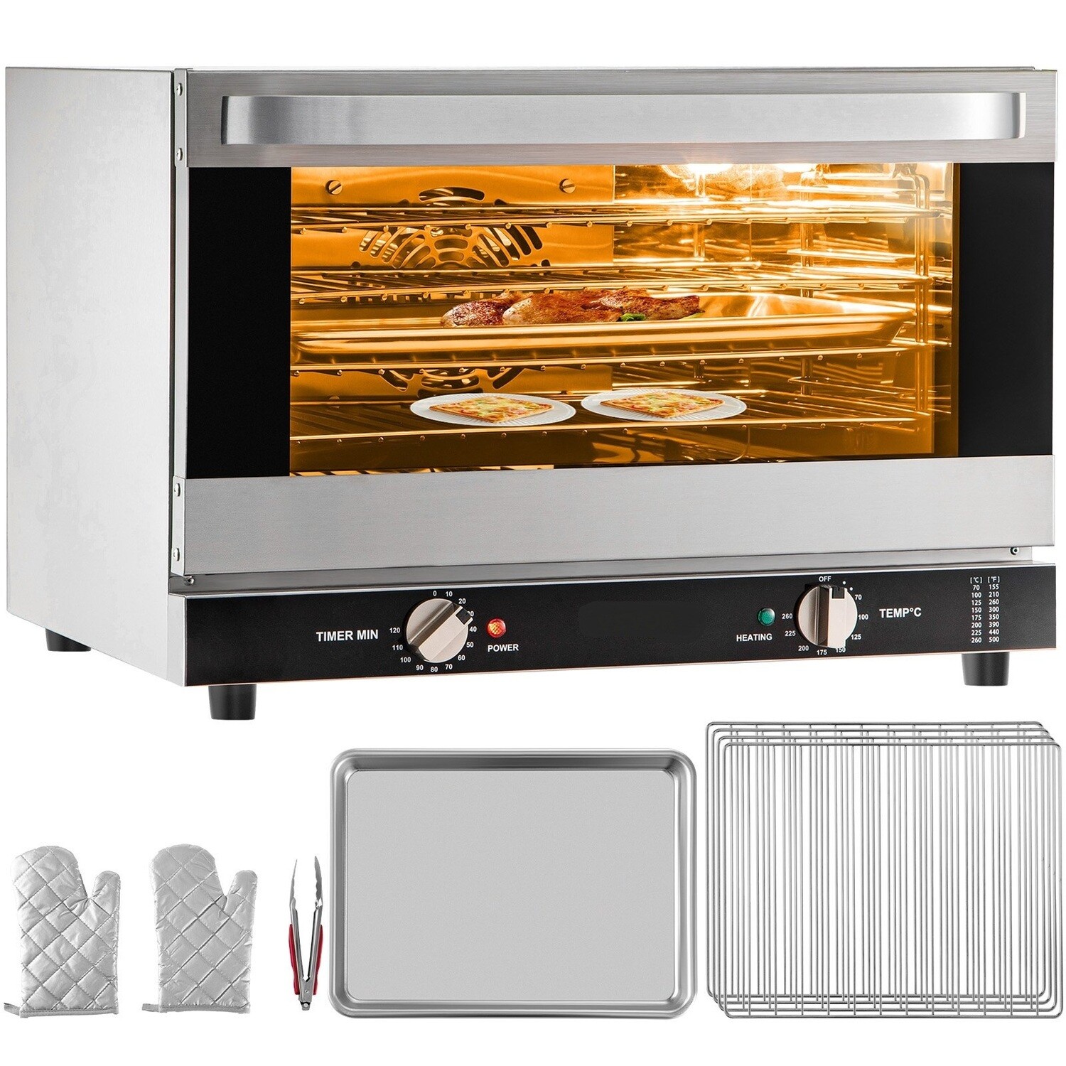 4-Tier Convection Oven with Spray Function - Intelligent Control Panel, Countertop Toaster Oven with Air Fryer Capability, Temperature Range 0-350°C for Versatile Cooking in Your Kitchen, Capacity:: 1600W