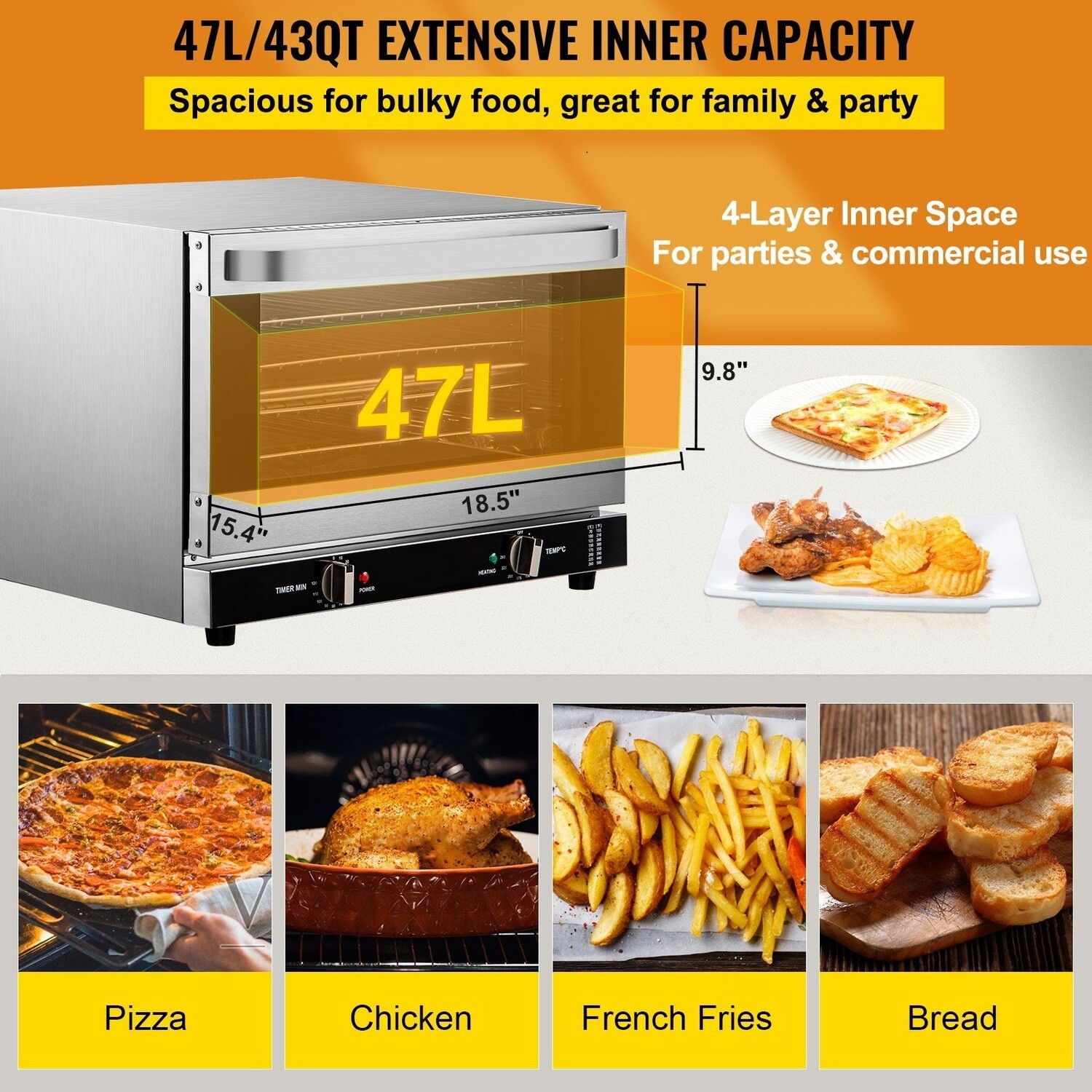 4-Tier Convection Oven with Spray Function - Intelligent Control Panel, Countertop Toaster Oven with Air Fryer Capability, Temperature Range 0-350°C for Versatile Cooking in Your Kitchen