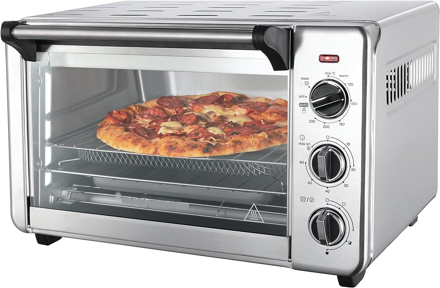 Airfryer Oven 5-in-1: 20 L, 30 cm pizza diameter, toasting function, mini oven, grill, baking tray, and grill rack; includes fry basket, baking tray, and grill rack