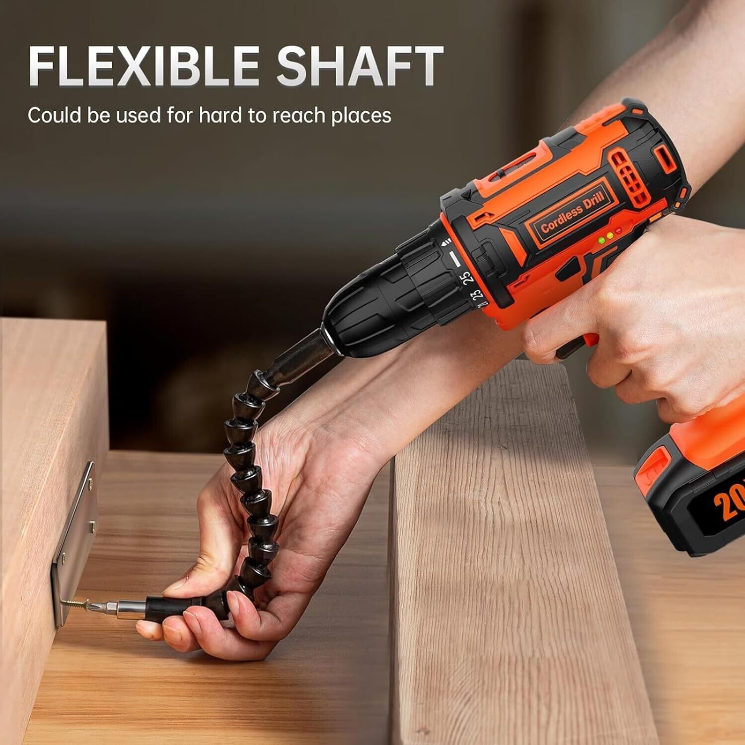 Cordless 20V Drill Set – 42 Accessories, 42Nm Electric Screwdriver, 2.0Ah Battery, 25+1 Torque, 2 Speed Settings, LED Light