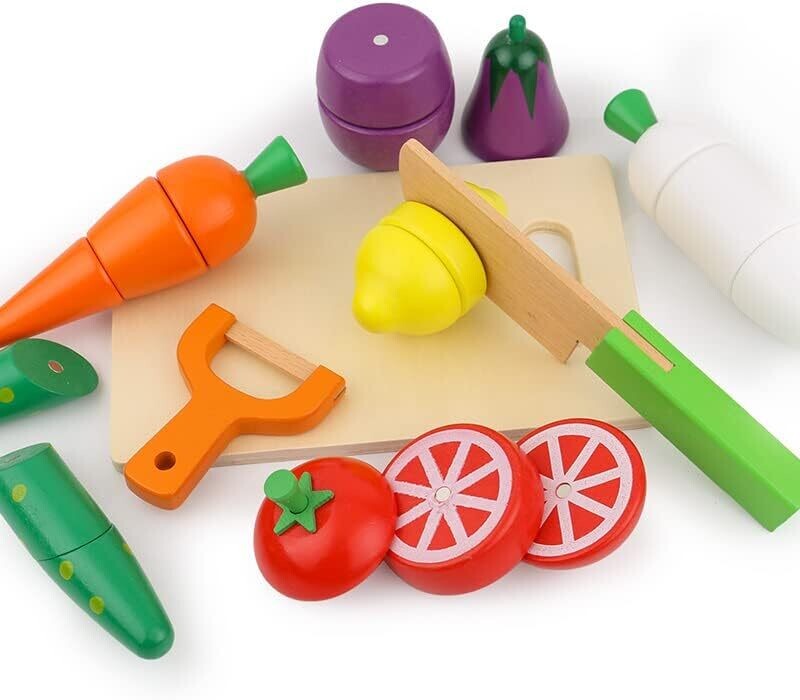 Wooden Kitchen Cut Food Kids Toy, Fruits and Vegetables Magnetic Toy