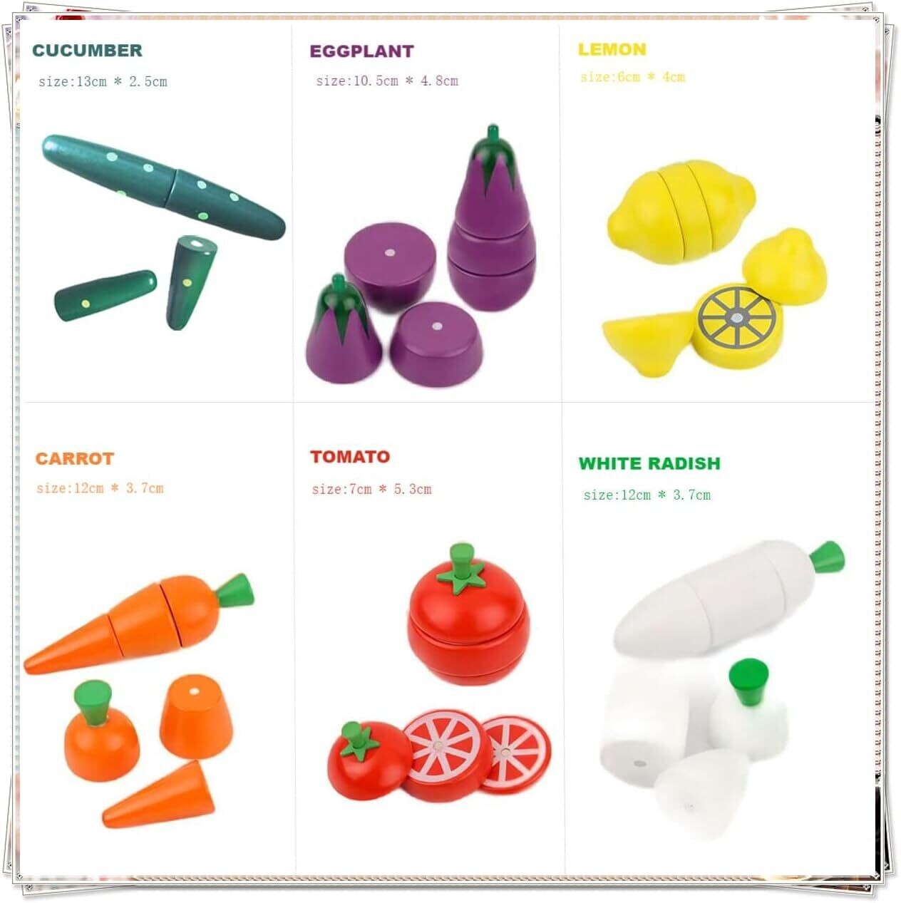 Wooden Kitchen Cut Food Kids Toy, Fruits and Vegetables Magnetic Toy