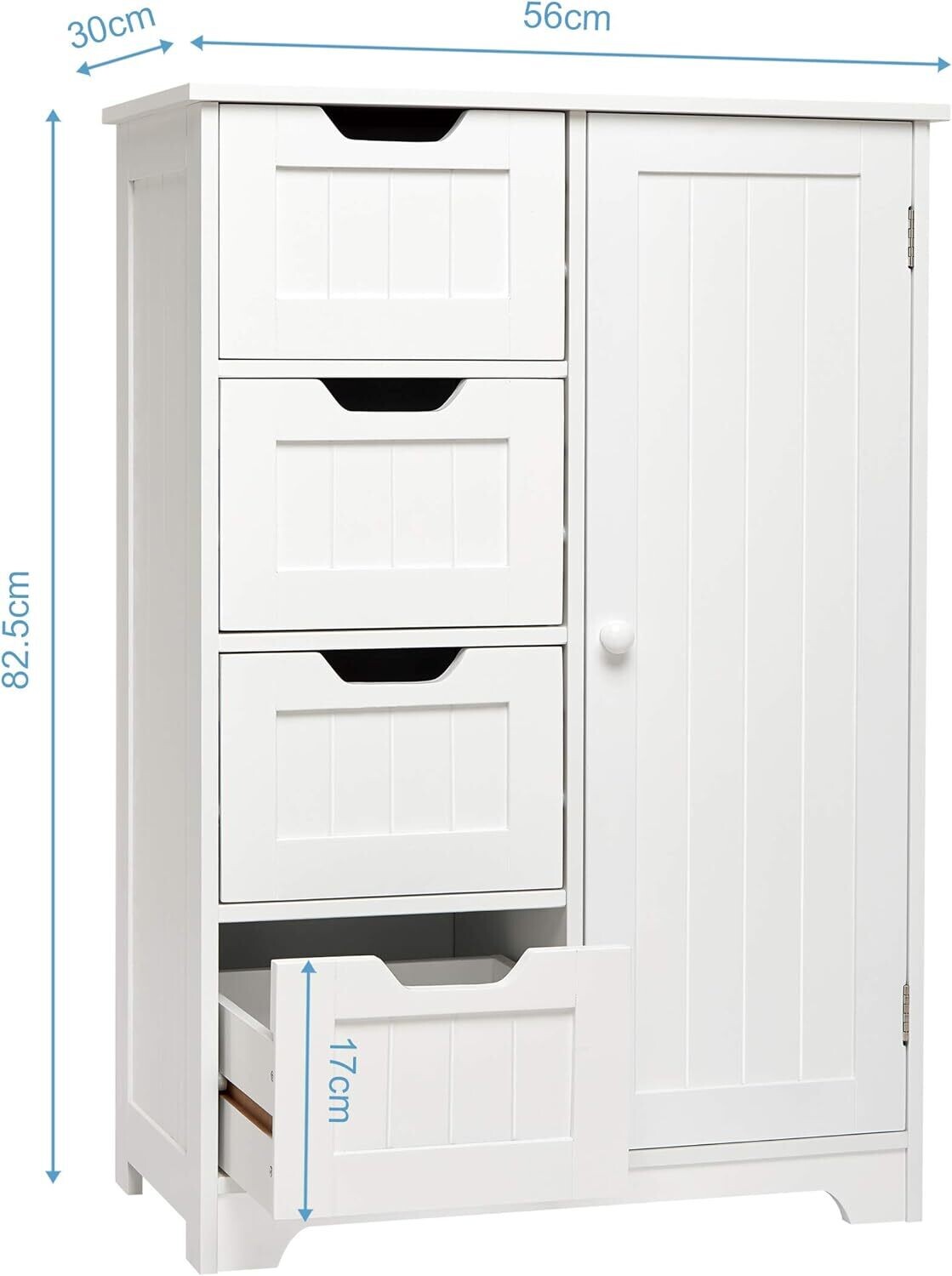 Wooden Storage Unit with 4 Drawers and 1 Door Adjustable Shelf Modern Style Used in Bathroom Living Room Bedroom Kitchen Room, White