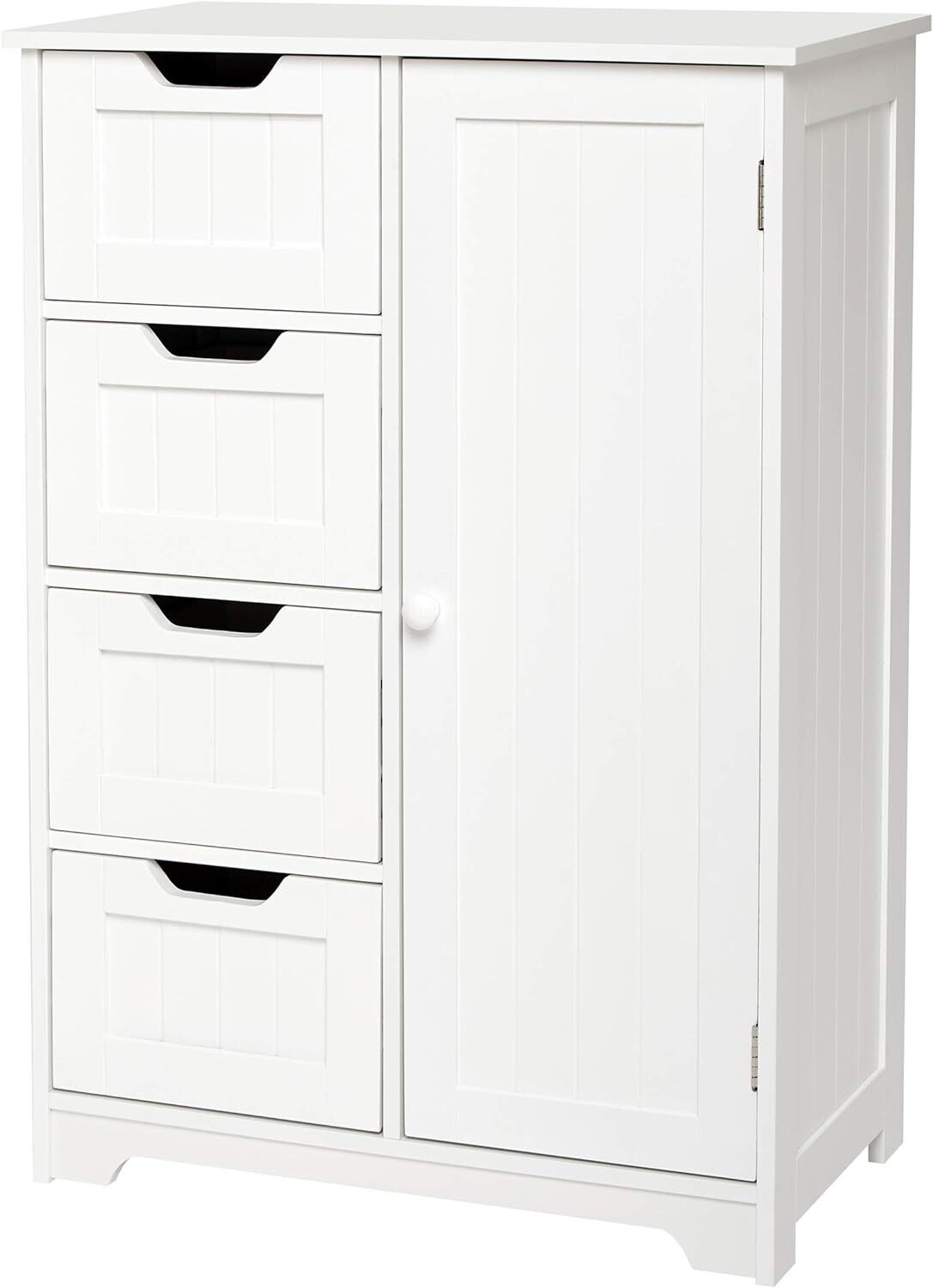 Wooden Storage Unit with 4 Drawers and 1 Door Adjustable Shelf Modern Style Used in Bathroom Living Room Bedroom Kitchen Room, White