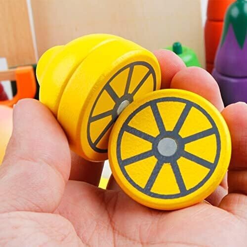 Wooden Kitchen Cut Food Kids Toy, Fruits and Vegetables Magnetic Toy