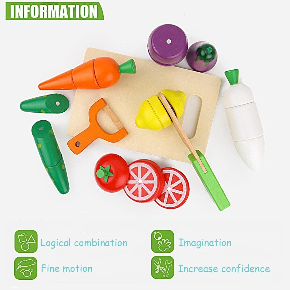 Wooden Kitchen Cut Food Kids Toy, Fruits and Vegetables Magnetic Toy
