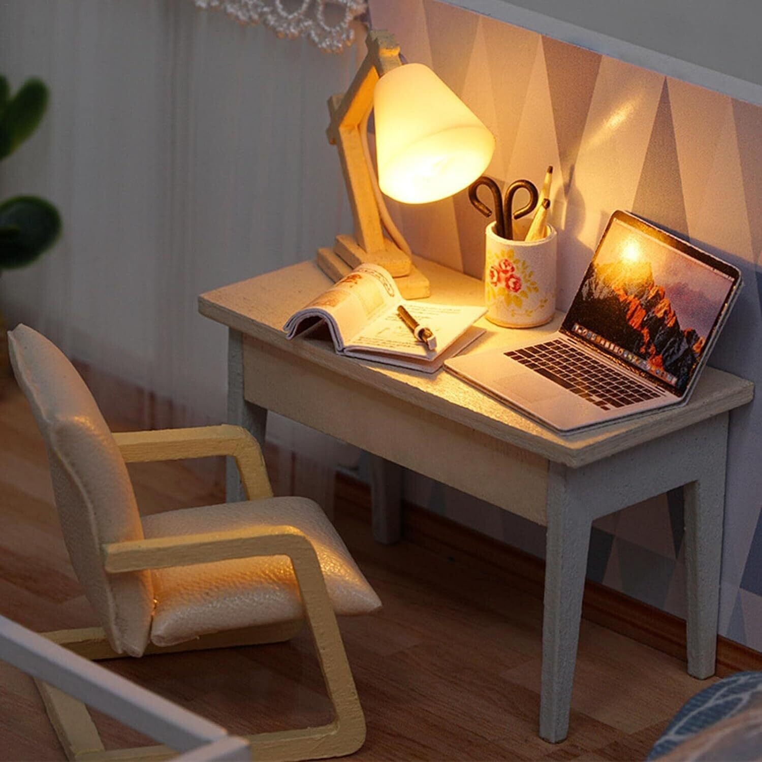 Wooden Doll House Furniture  House Kit DIY Miniature House Dollhouse Construction Kit Dollhouse Miniature DIY House Building Kit Creative Room with Furniture