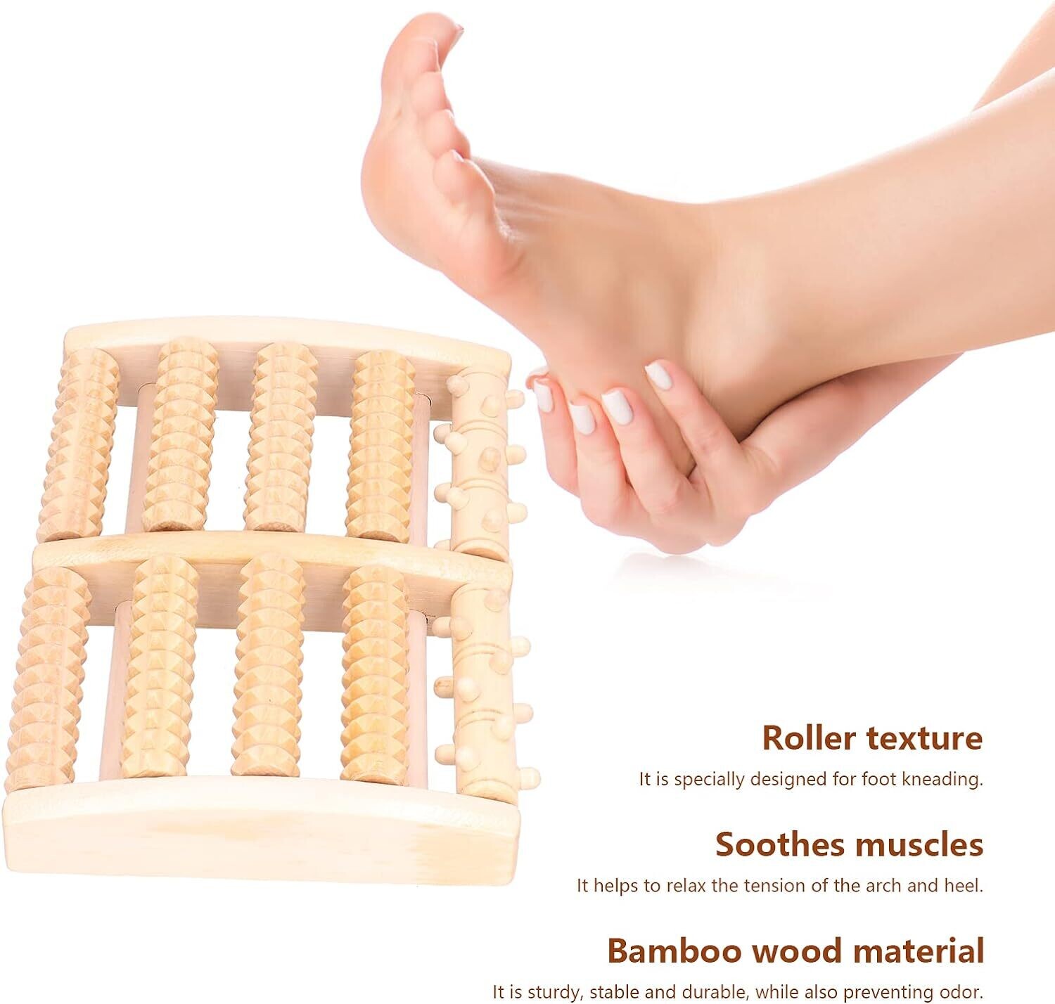 Wooden Foot Massager Roller, Lightweight Massager Bamboo Massager Durable