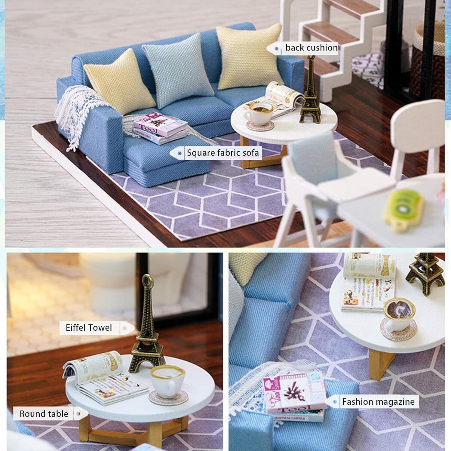 Wooden Doll House Furniture  House Kit DIY Miniature House Dollhouse Construction Kit Dollhouse Miniature DIY House Building Kit Creative Room with Furniture