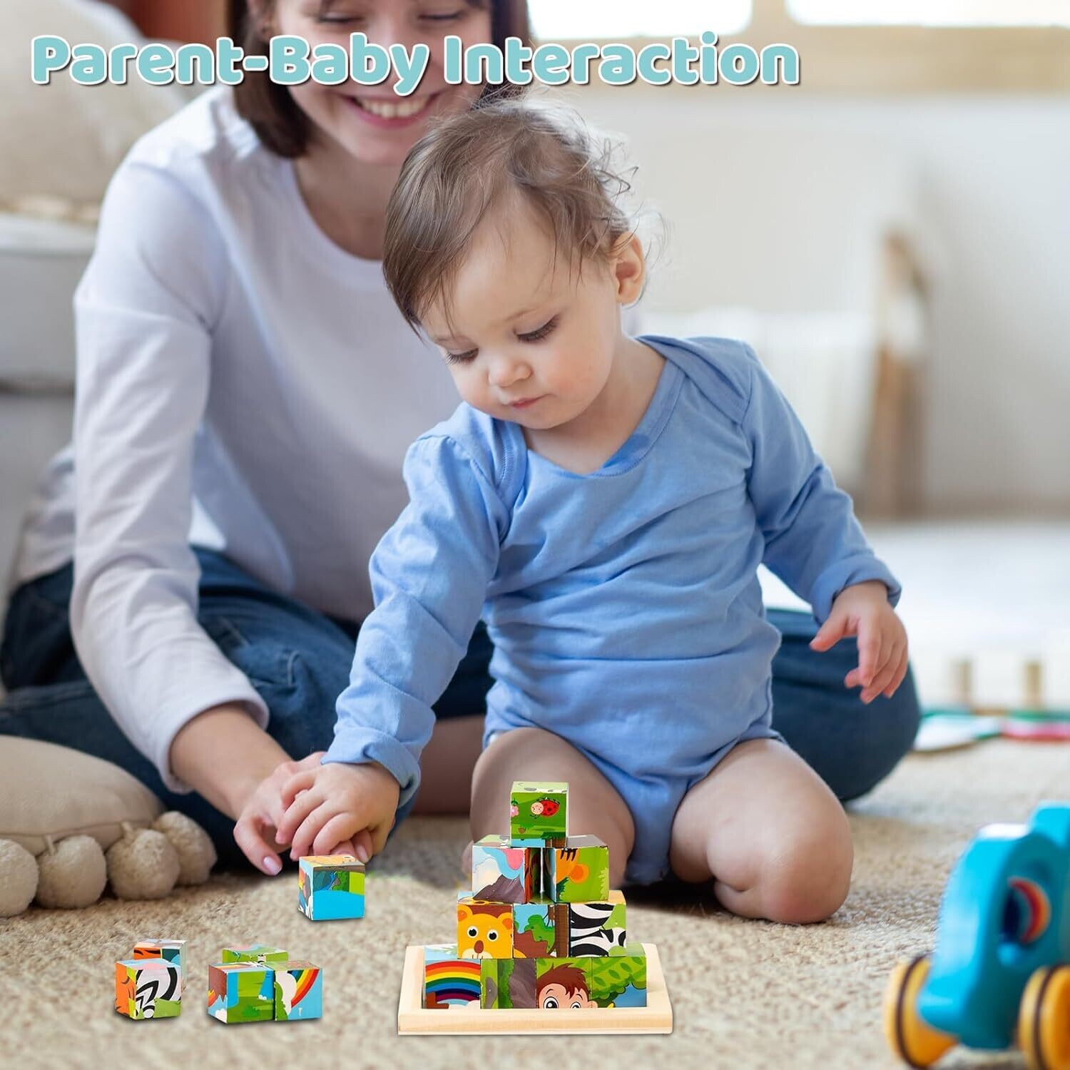 Wooden Picture Cube, Wooden Puzzle, 3D Cube Puzzle, Puzzle Games, 6-in-1 Animal Motifs for Children from 1 2 3 Years