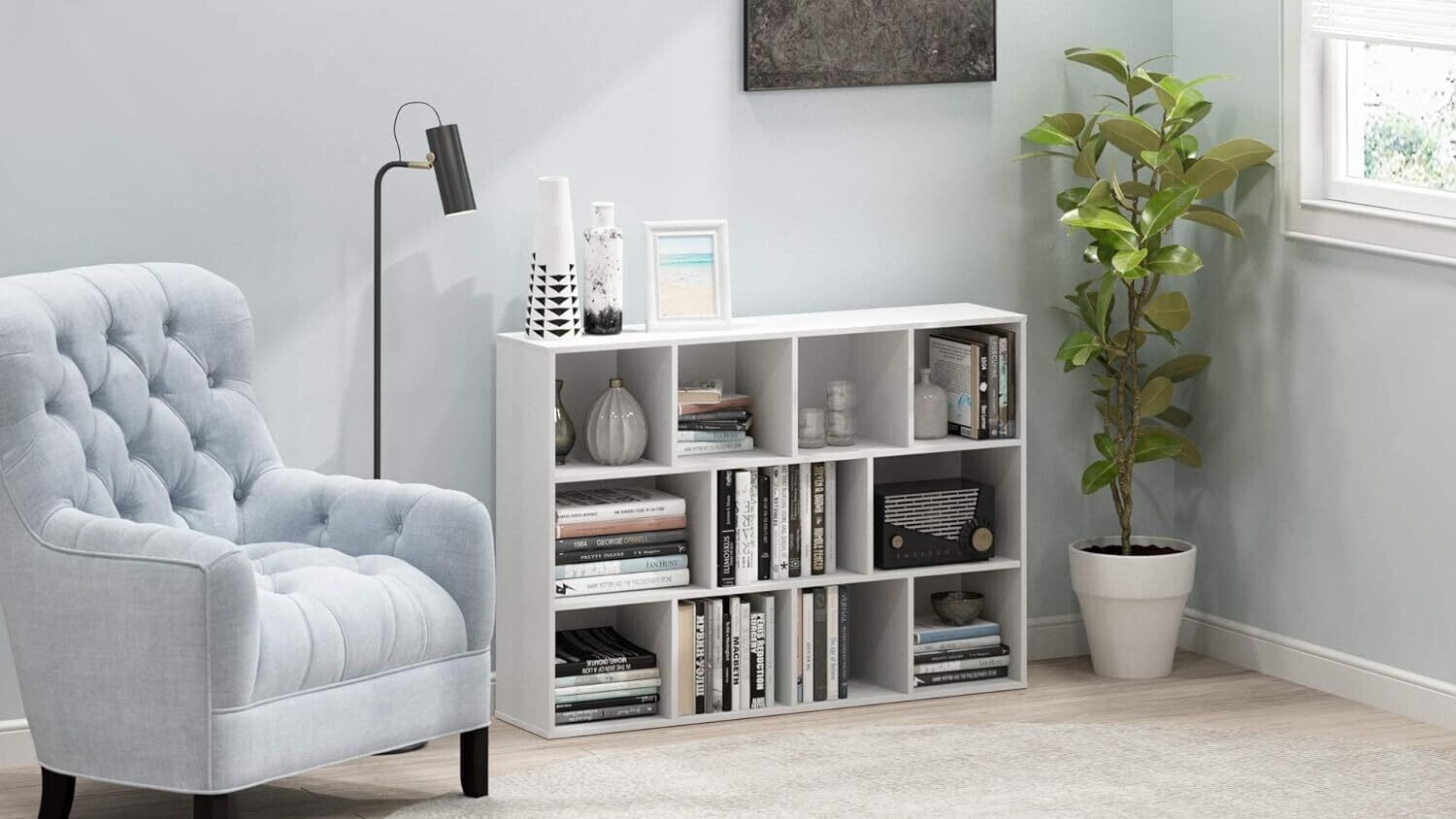 Open Bookcase with 11 Compartments, 9.4&quot; x 29.1&quot; x 41.7&quot;