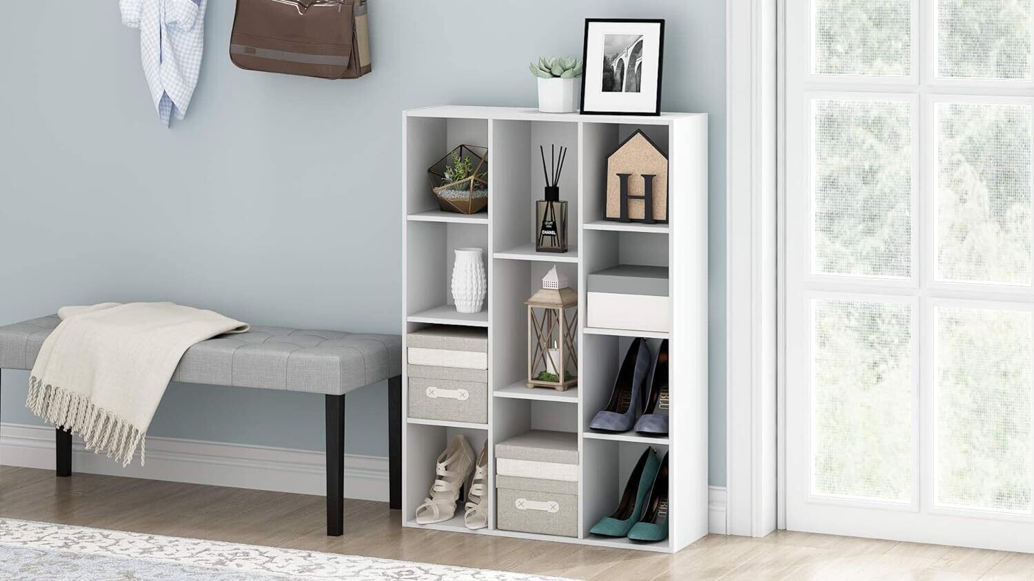 Open Bookcase with 11 Compartments, 9.4&quot; x 29.1&quot; x 41.7&quot;