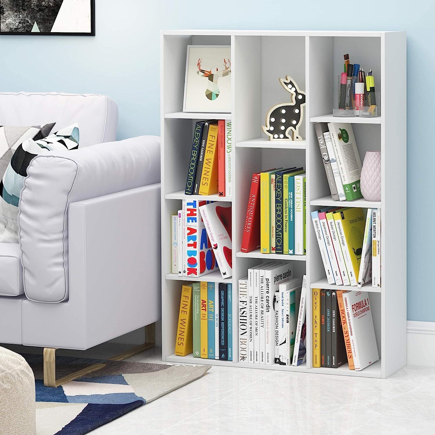 Open Bookcase with 11 Compartments, 9.4&quot; x 29.1&quot; x 41.7&quot;