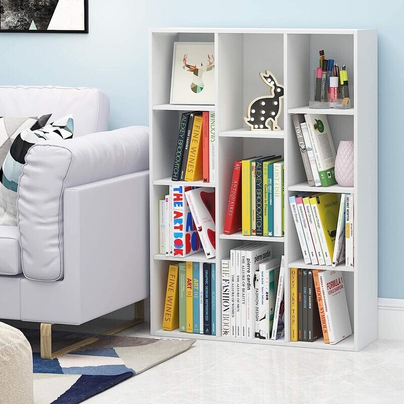 Open Bookcase with 11 Compartments, 9.4" x 29.1" x 41.7"