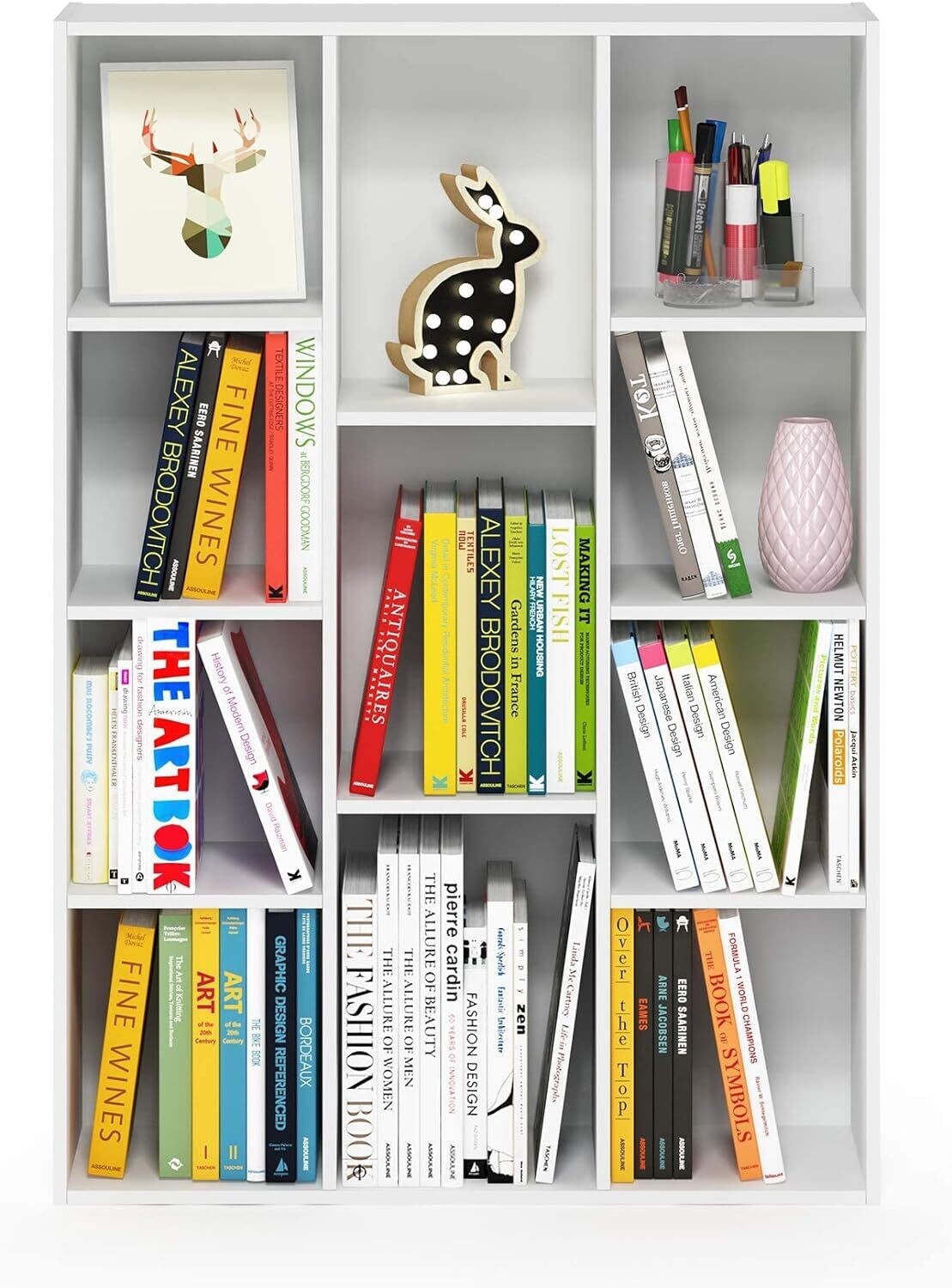 Open Bookcase with 11 Compartments, 9.4&quot; x 29.1&quot; x 41.7&quot;