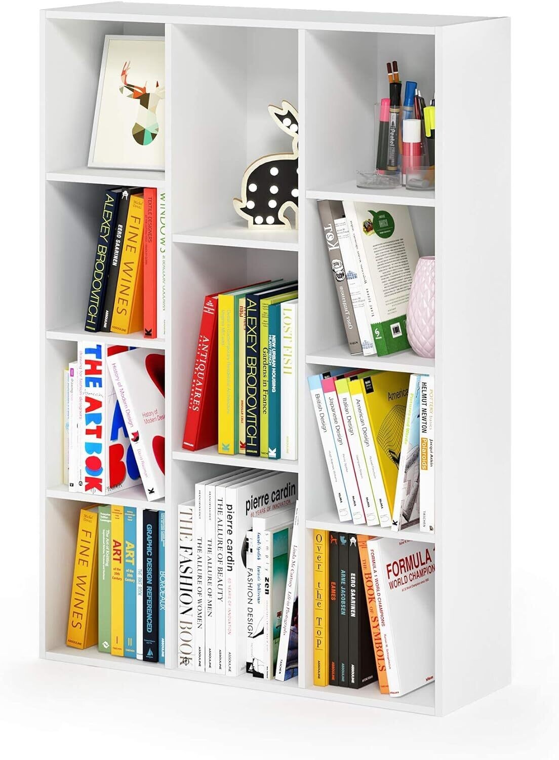 Open Bookcase with 11 Compartments, 9.4&quot; x 29.1&quot; x 41.7&quot;