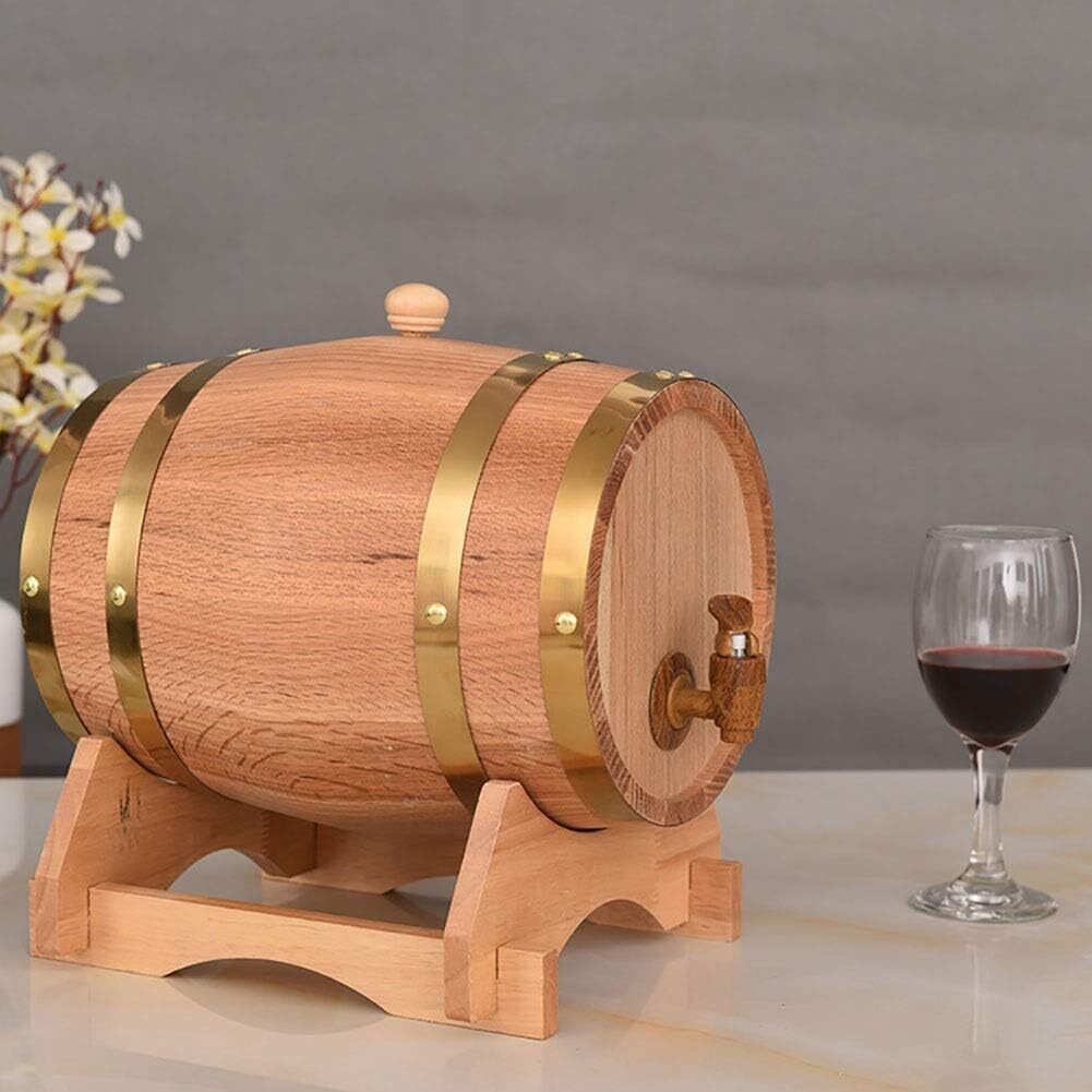 1.5L - 10L Wine Dispenser Oak Barrel Wooden Barrel Wine Making Kit with Tap Wooden Stand No Leak Age of Your Own Spirits