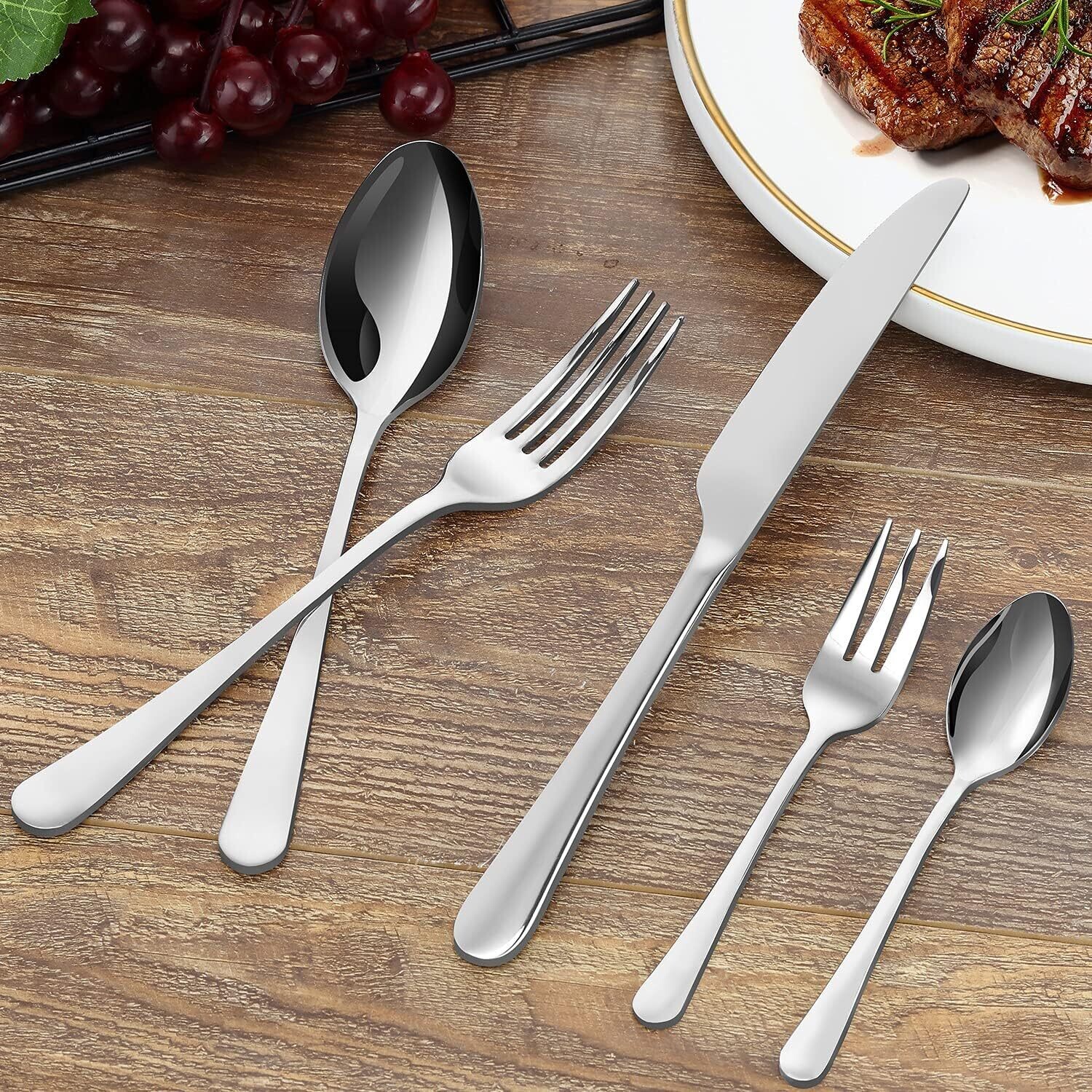 60-Piece Flatware Set with Knife, Fork, and Spoon, Mirror Polished Stainless Steel Cutlery, Dishwasher Safe Dining Utensils for Family and Gatherings
