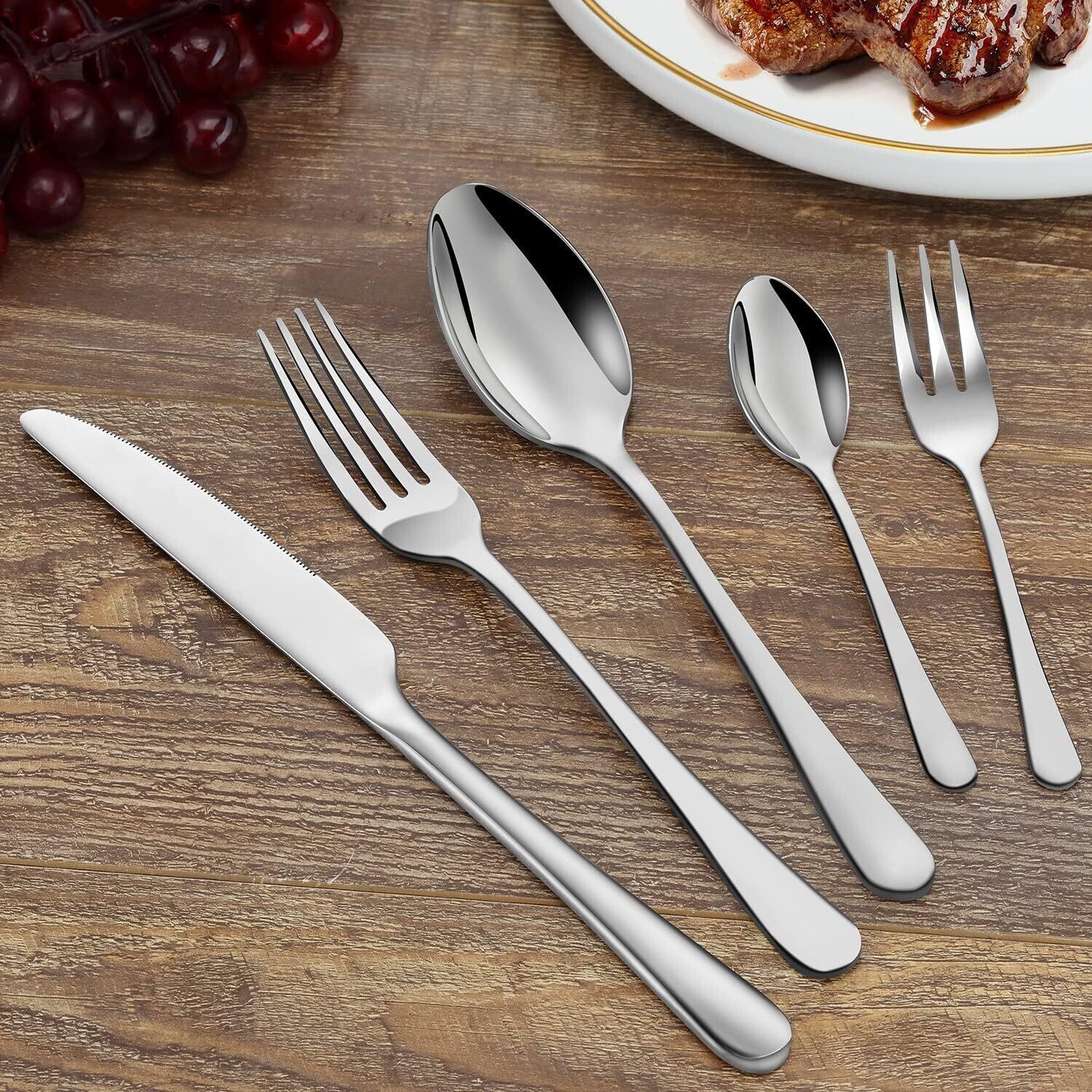 60-Piece Flatware Set with Knife, Fork, and Spoon, Mirror Polished Stainless Steel Cutlery, Dishwasher Safe Dining Utensils for Family and Gatherings
