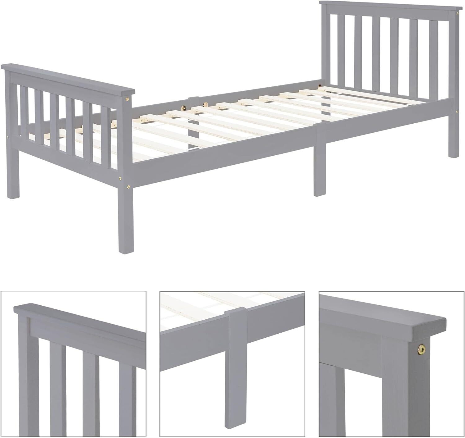 White Modern Single 3ft Kids/Adult Sleeping Bed Wooden Frame