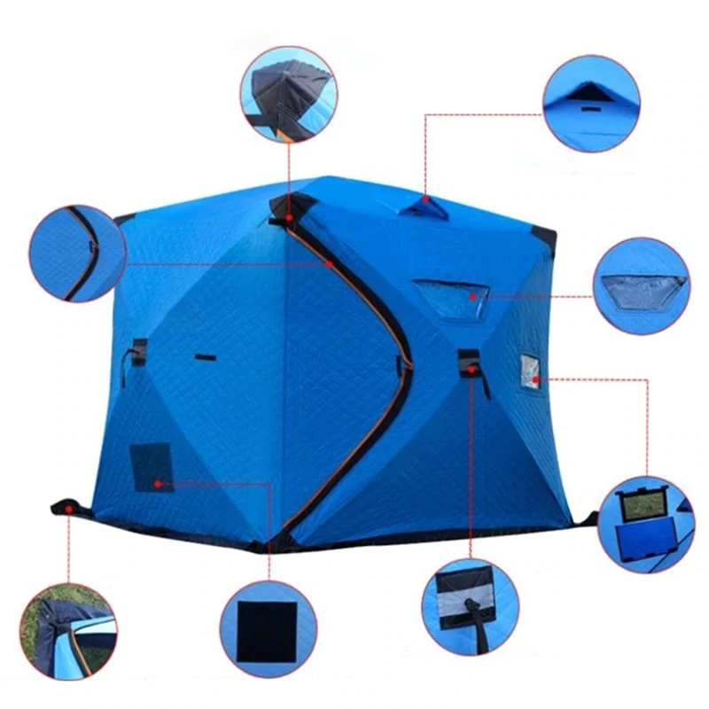 2-8 People Ice Fishing Shelter Portable Pop-Up Water/Windproof Tent Easily Set-Up for Outdoors Winter Fishing Camping Hiking