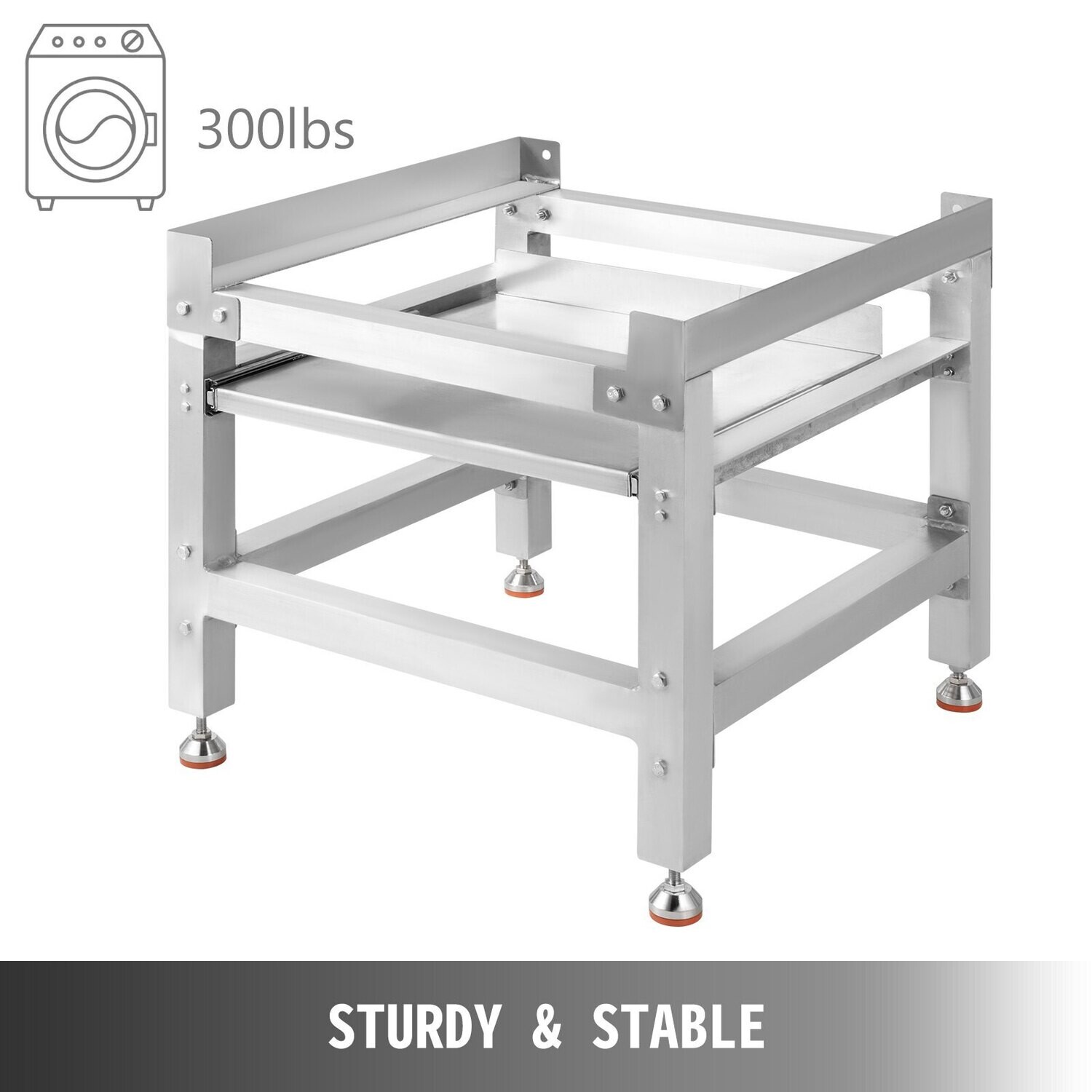 4 Adjustable Feet Washing Machine Stand 48x25 Inch,  for Washer and Dryer Stand Aluminum Washing Machine Base with Two 66LBS Trays