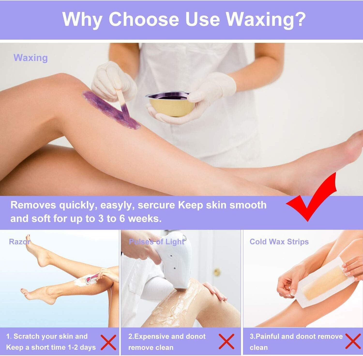 Warm Home Wax Hair Removal Set with 4 Wax Bean Bags, 10 Wooden Spatulas, Eyebrow Face Armpit Bikini Leg Hair Removal waxing Device