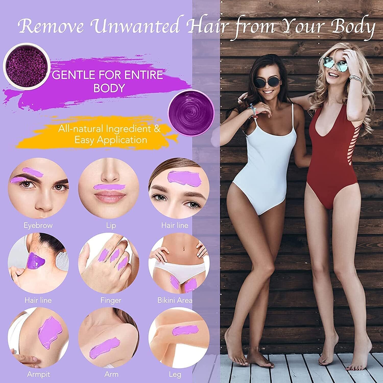 Warm Home Wax Hair Removal Set with 4 Wax Bean Bags, 10 Wooden Spatulas, Eyebrow Face Armpit Bikini Leg Hair Removal waxing Device