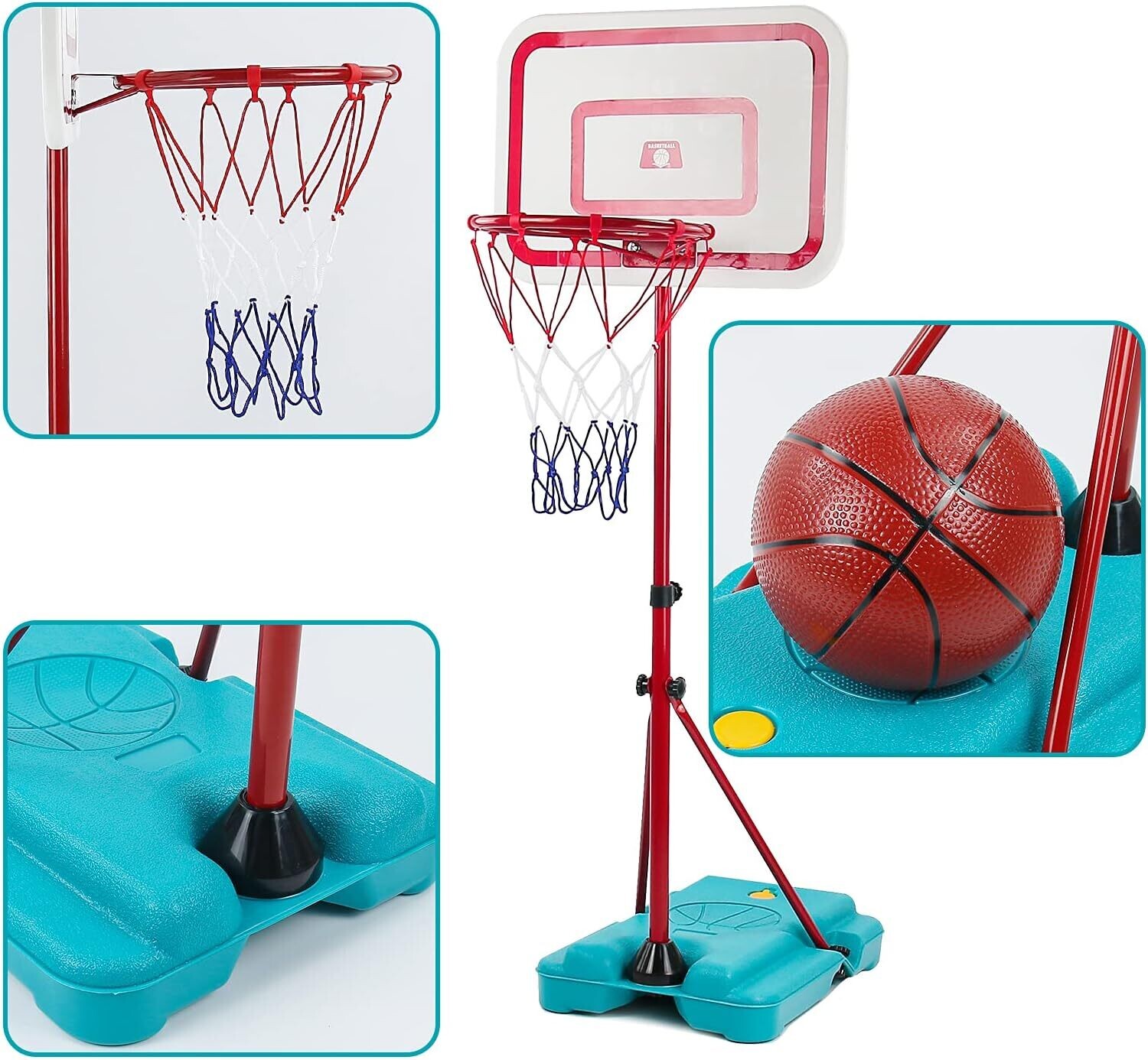 190-CM Adjustable Basketball Hoop and Stand for Children with Inflator - Portable and Adjustable Basketball Set with Net and Ball for Children&#39;s Outdoor Games