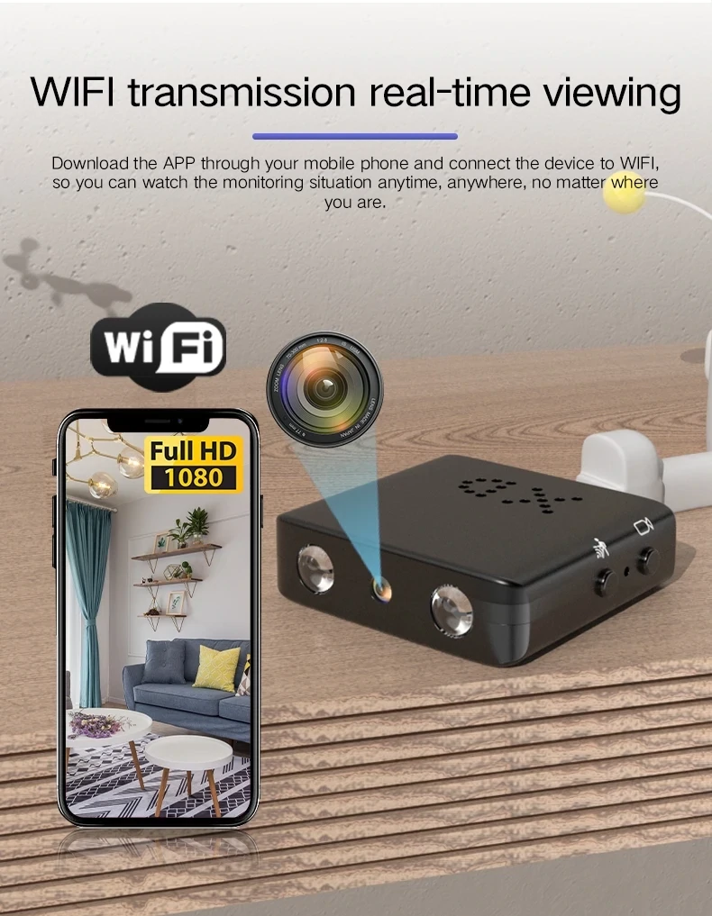 HD 1080p Lightweight Wifi Mini Camera Night Vision Video &amp; Audio Recorder Motion Detection Micro Camcorder App Remote Monitoring