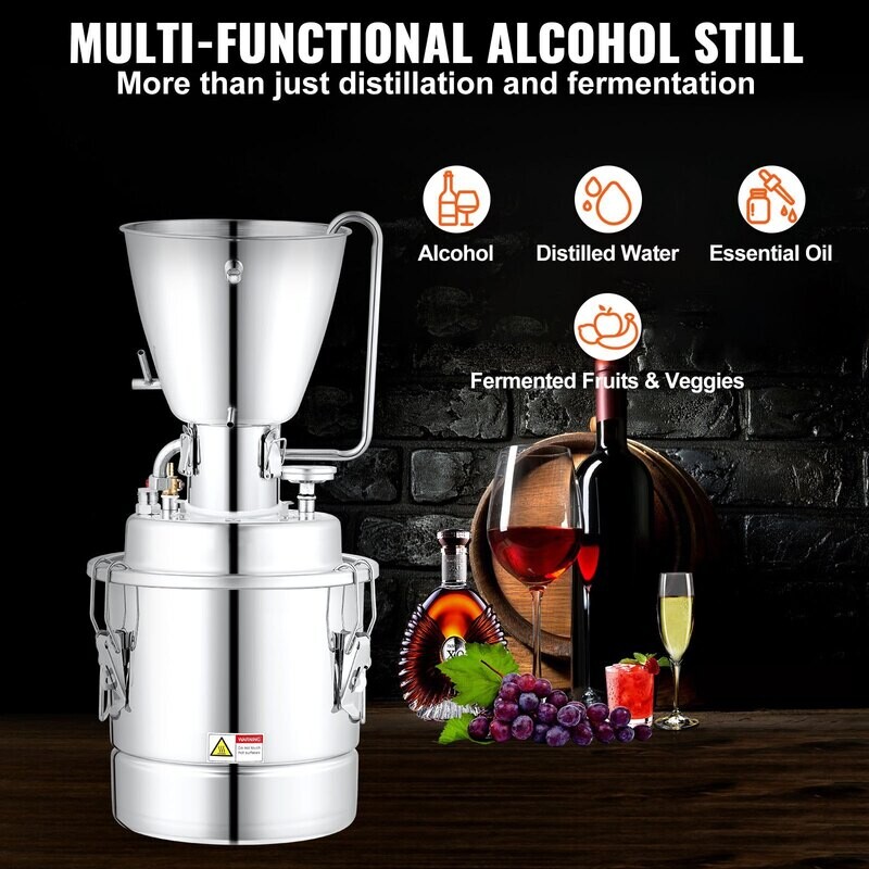 12L/20L/30L/50L - Alcohol Distiller Home Distillation System Water Alcohol Silver 220-240V, Moonshine Still Distiller Machine for Whiskey, Brandy, Fruit Brandies, etc.