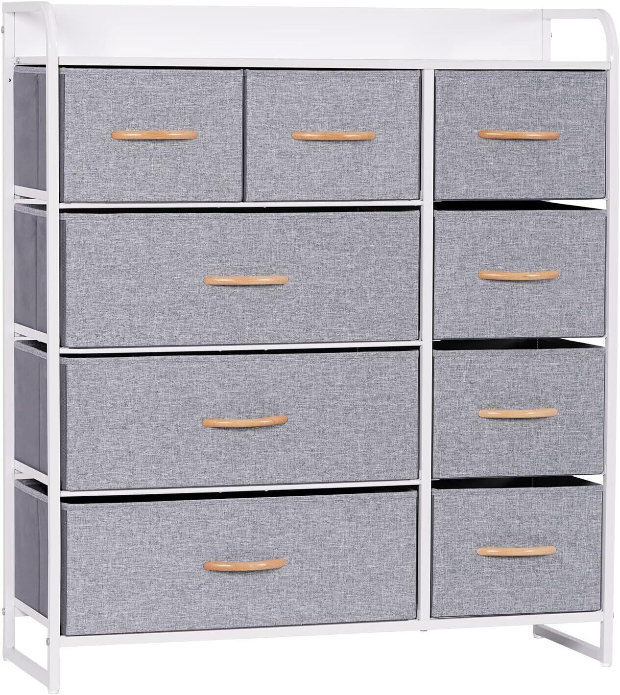 9-Drawer Storage Chest of Drawers Organizer Unit for Bedroom Living Room Closet, Sturdy Steel Frame, Easy Pull Fabric Bins & Wooden Top, Fabric Dresser