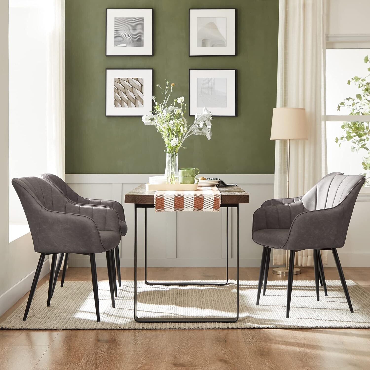 2 set of Dining Room Chairs, Lounge Chairs, with Armrests, PU Cover, Maximum Load 110 kg, Metal Legs, for Dining Room, Kitchen, Living Room, Bedroom