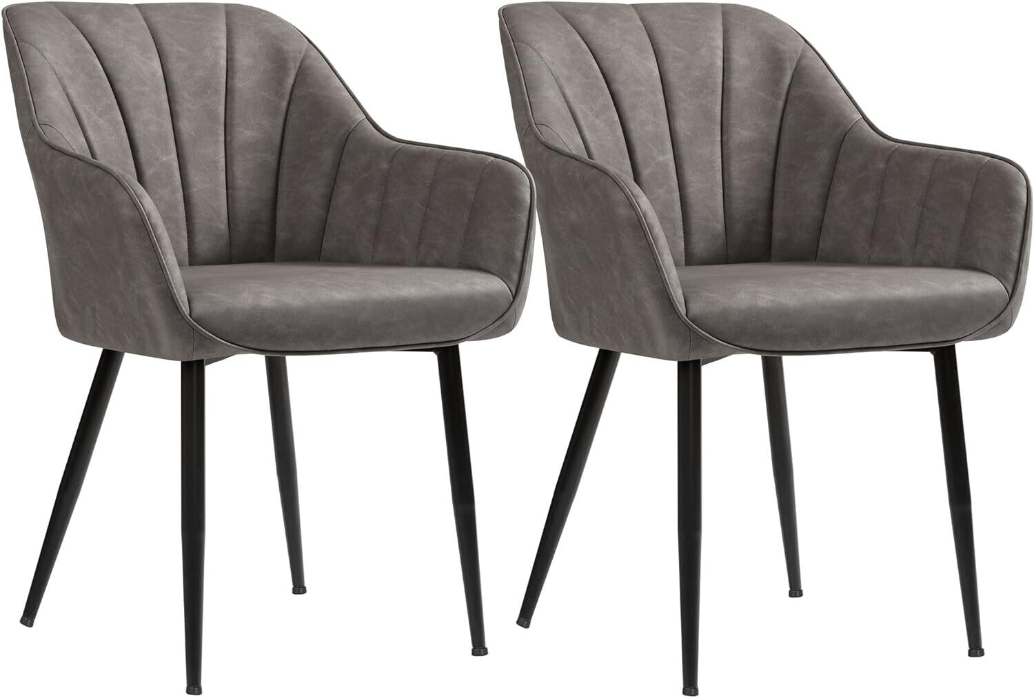 2 set of Dining Room Chairs, Lounge Chairs, with Armrests, PU Cover, Maximum Load 110 kg, Metal Legs, for Dining Room, Kitchen, Living Room, Bedroom